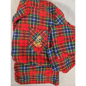 Lauren Ralph Lauren Womens L Classic Pajama Set Red Plaid Fleece Crest Logo NEW